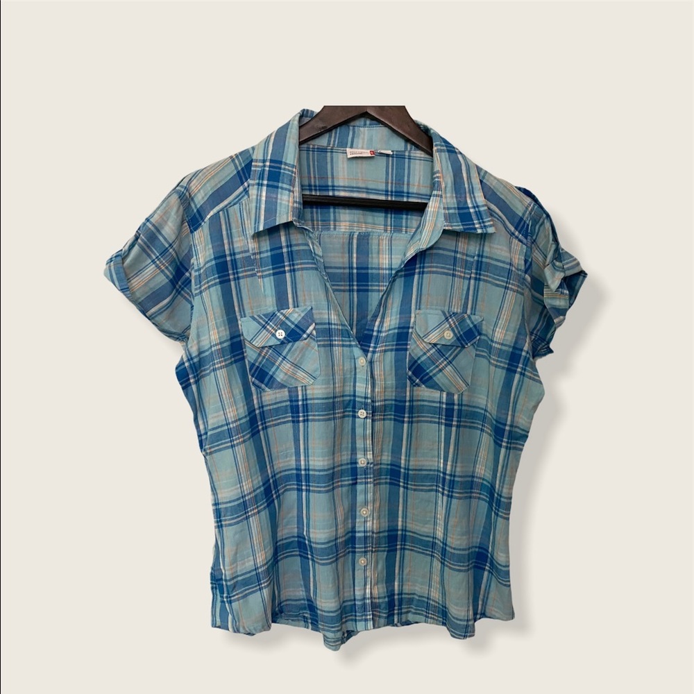 Plaid button up top